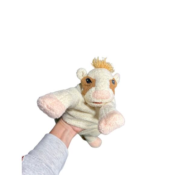 Vintage Folkmanis Hand Puppet Cow Baby Rattle Moo Dairy Cow Brown Beige - Picture 8 of 8